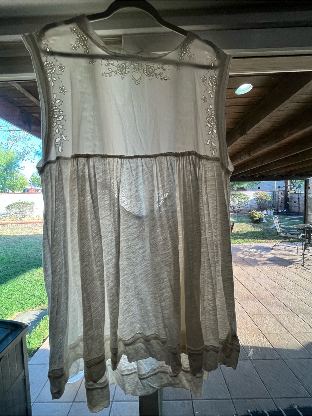 Free People Ivory Embroidered Sleeveless Peasant Tunic